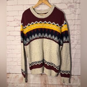 PacSun Burgundy and Yellow Patterned Crewneck Sweater